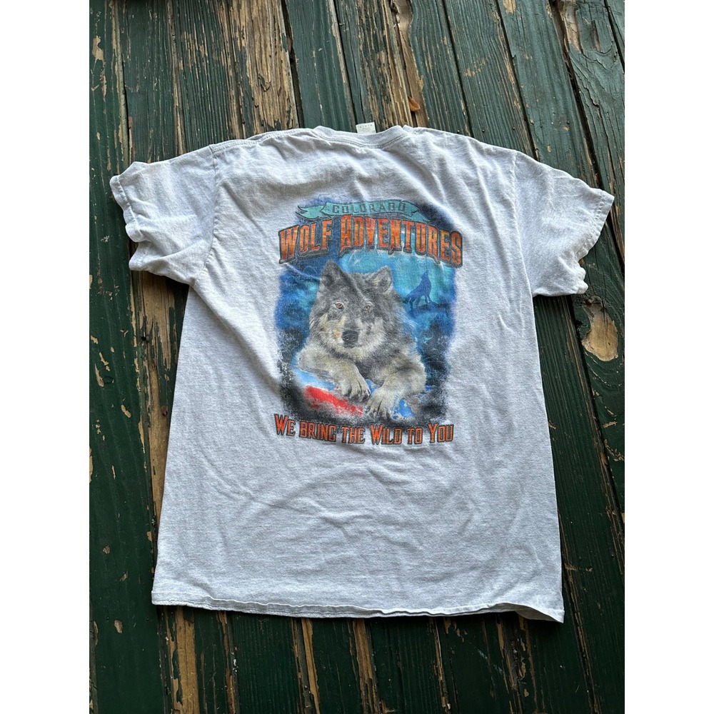 Gildan Colorado Wolf Adventures‎ Mens T-Shirt Gray Graphic Tee Size M
